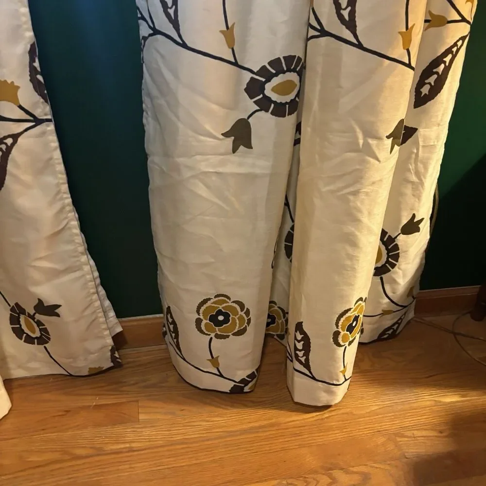 Pier 1 Imports West End Window Curtain Panels Floral Boho Cream Gold Brown Set 2